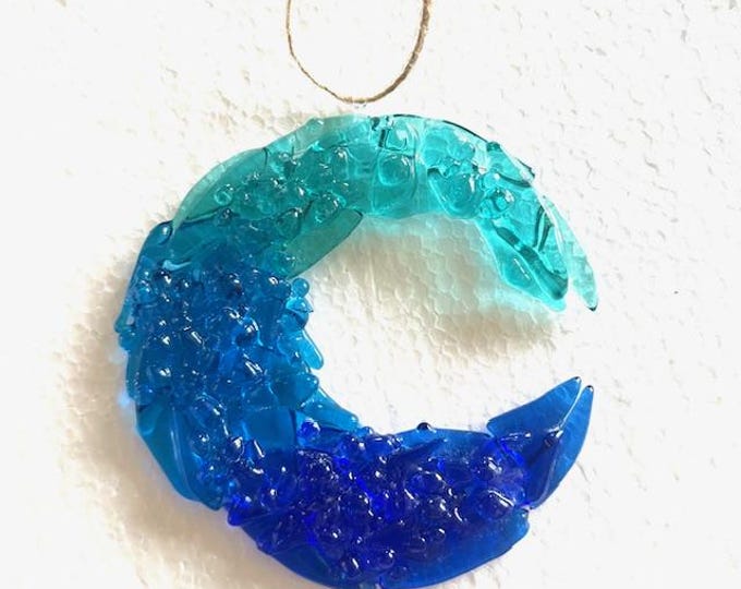 Fused Glass Seascape Suncatcher, Glass Window Decoration, Ocean Suncatcher, Ocean Wave Curl