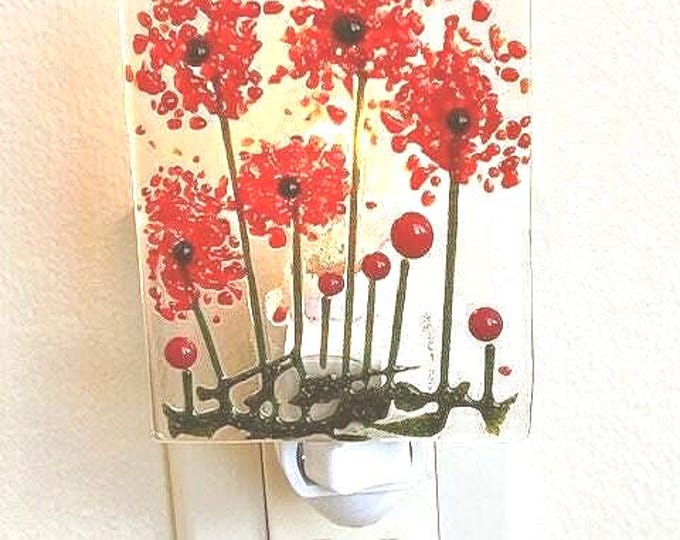 Poppy Flower Night Light, Fused Glass Night Light, Flower Night Light, Glass Night Light, Bringing the Outdoors In