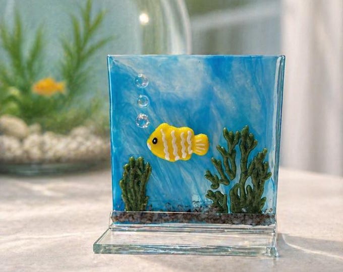 Fused Glass Aquarium Fish Sculpture: Freestanding Sea Art
