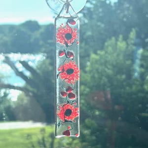 Fused Glass Poppy Sun Catcher, Botanicals Sun Catcher, Bringing the Outside In, Hanger Included, Gift boxed