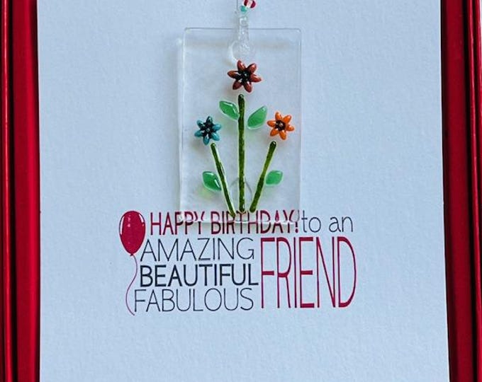 Fused Glass Dainty Sun Catcher, All-in-one gift, Flower Lovers, Birthday Wishes, Red Box Gift