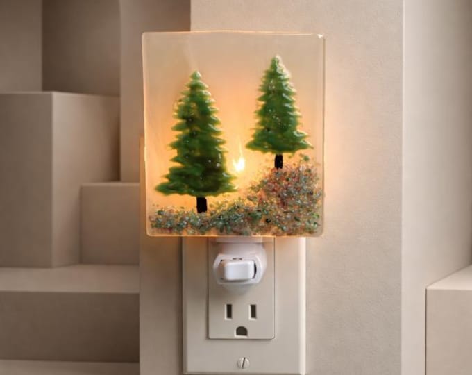 Evergreen Trees Fused Glass Night Light: Nature Inspired Accent Light