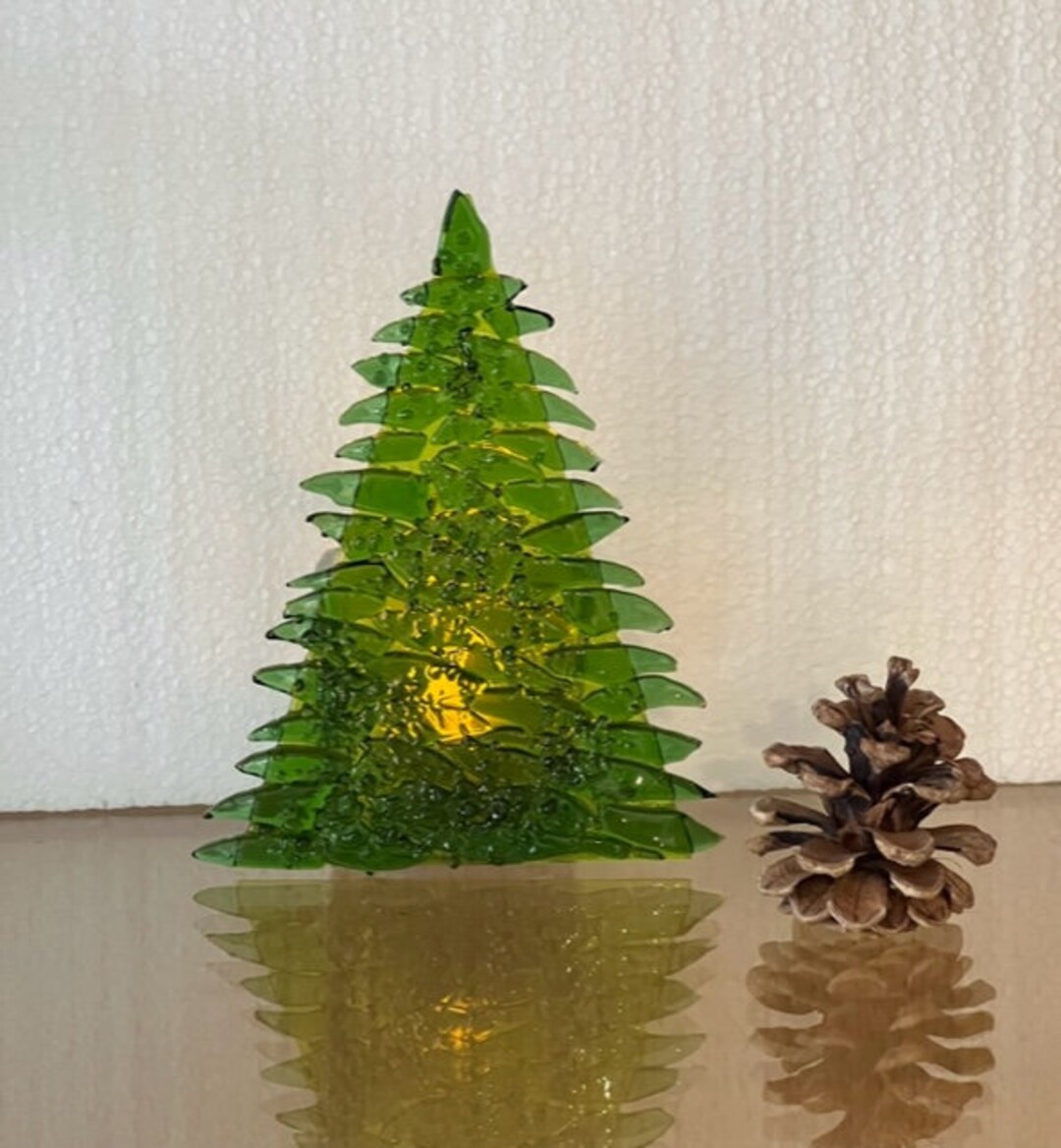 Fused Glass Christmas Tree Votive Candle Holder, Holiday Candle Holder
