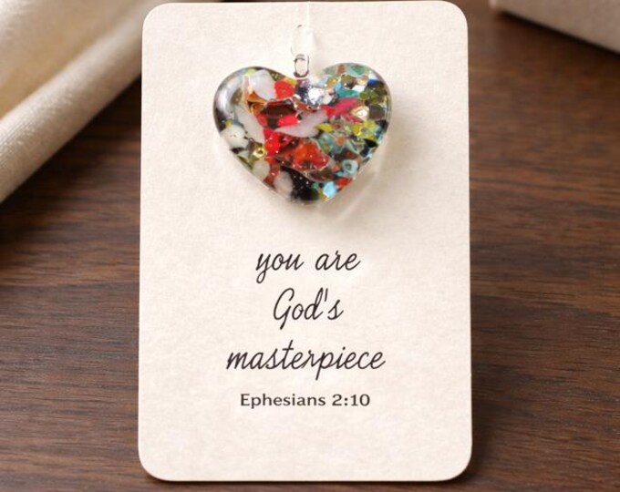 Fused Glass  Heart Suncatcher: God's Masterpiece Ephesians 2 10