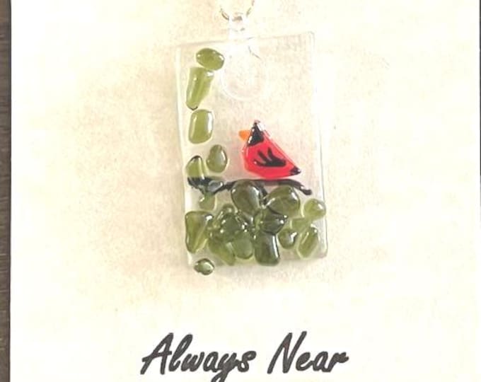 Always Near Cardinal Fused Glass Bird Suncatcher, Little Gift of Kindness, Sun Catcher, Fused Glass Sun Catcher, Detachable Suncatcher
