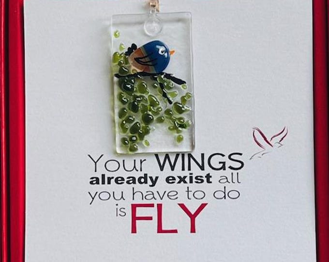 Fused Glass Dainty Sun Catcher, All-in-one gift, Bird Lovers, Red Box Gift