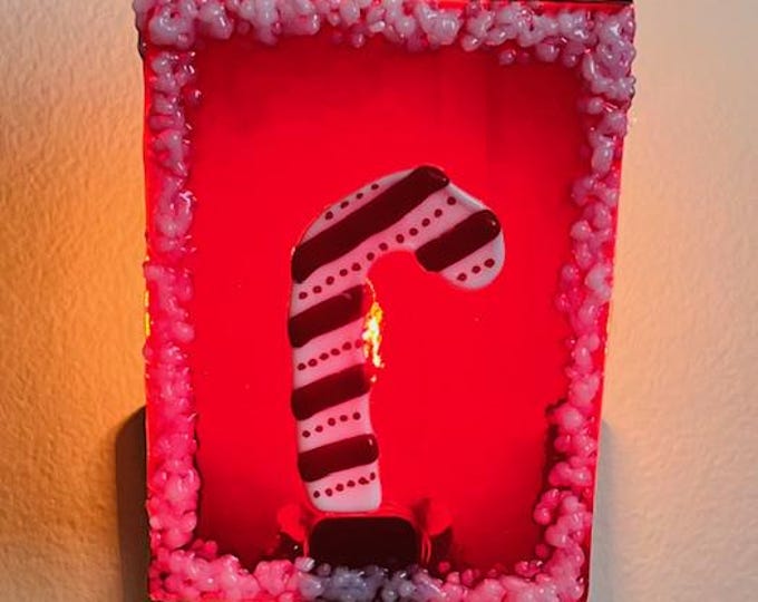 Candy Cane Glass Night Light, Holiday Nightlight, Bedroom, Bathroom, Hallway Light, Winter Inspired, Plug In Accent Light