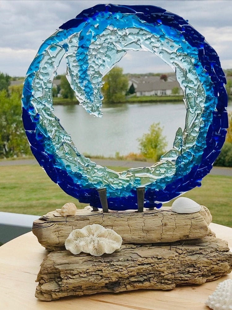 Majestic Wave Fused Glass Sculpture, Beach Decor, Sea Art, Surf Decor ...