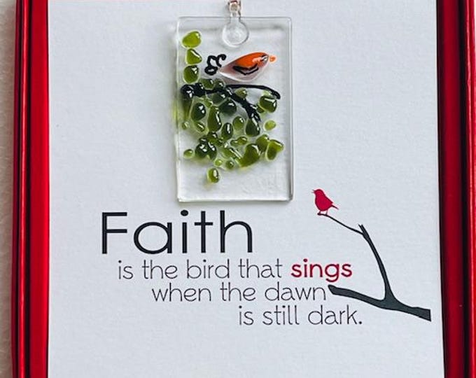 Fused Glass Dainty Sun Catcher, All-in-one gift, Bird Lovers, Faith, Red Box Gift