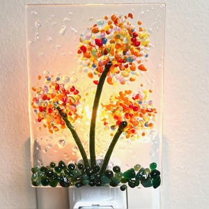 Rainbow Pom Flower Fused Glass Night Light