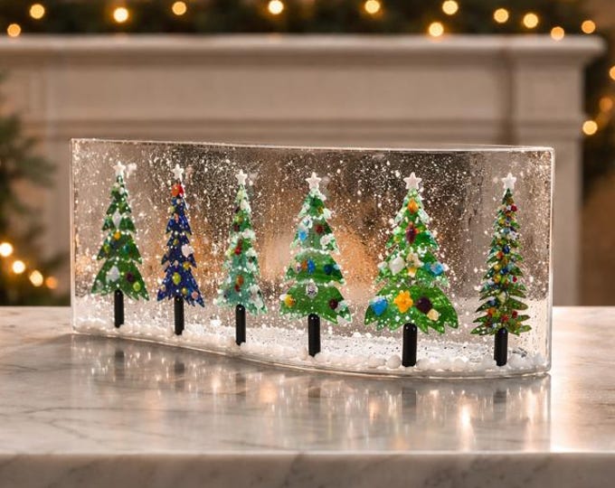 Fused Glass Christmas Tree Window Art: Holiday Decoration