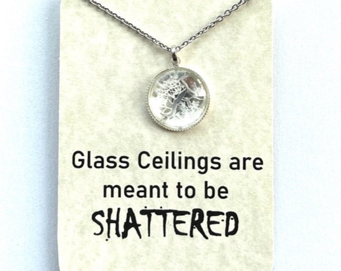 Shattered Glass Ceiling Pendant, Broken Glass Necklace, Empowerment Necklace, Achievement, Congratulations, Graduation