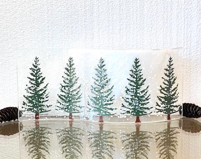 Winter Wonderland Forest Curved Glass  Shelf Art, Home Decor, Window Sill Art, Bringing the Outdoors In, Tree Glass Art