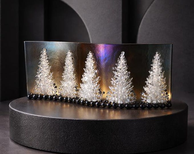 Fused Glass Crystalline Forest Art: Curved Shelf Decor