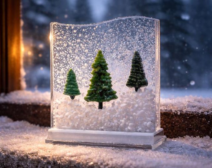 Fused Glass Winter Wonderland:  Winter Decor, Windowsill Art