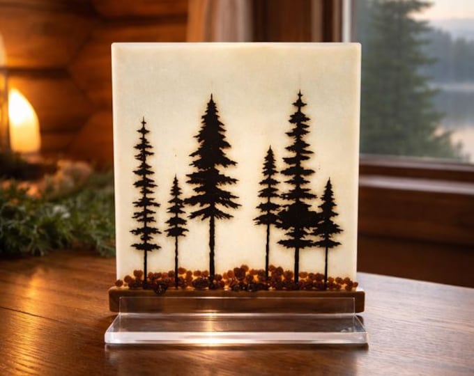 Fused Glass Tree Scene: Northwoods Shelf Art, Light Catcher