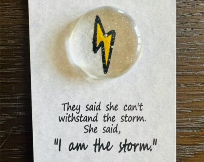 I am the Storm pocket coin, Little Gift of Kindness, Gift of Encouragement, Fused Glass Lightning Bolt