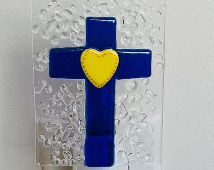 Cross Fused Glass Night Light, Bedroom, Bathroom, Hallway Light, Christian Inspired, Plug In Accent Light