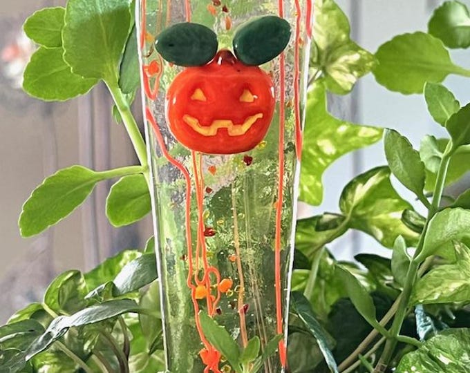 Fused Glass Pumpkin Plant Stake, Indoor or Outdoor Plant Stake, Colorful Glass Plant Stake, Plant Decoration