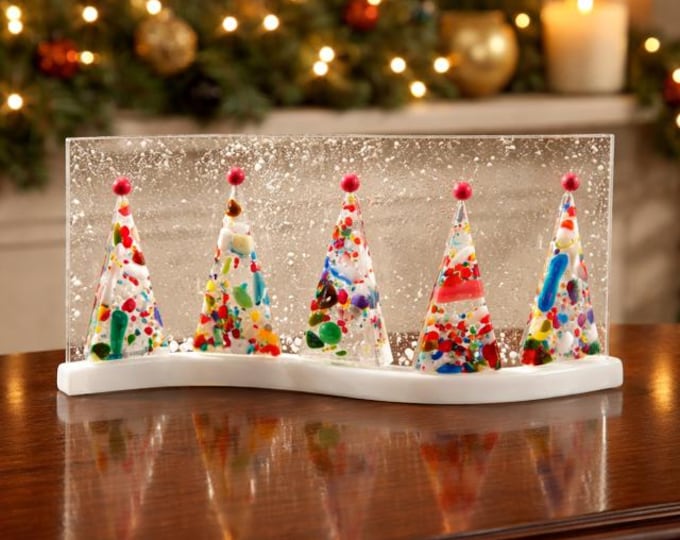Fused Glass Christmas Tree, Confetti Holiday Windowsill Art