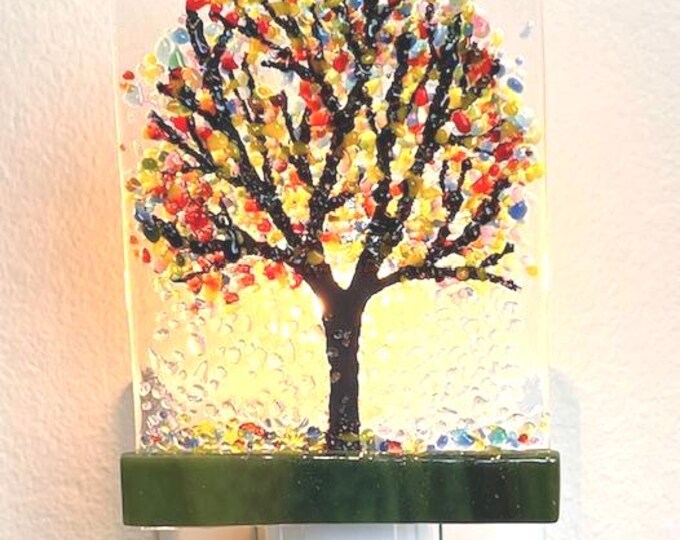 Rainbow Tree Fused Glass Night Light, Bringing the Outdoors In, Bedroom, Bathroom, Hallway Light, Nature Inspired, Plug In Accent Light
