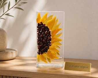 Fused Glass Sunflower Windowsill Art:  Freestanding Flower