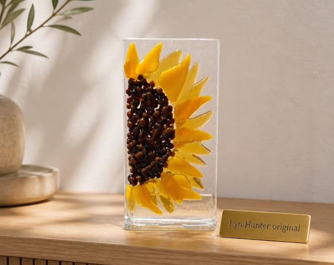 Fused Glass Sunflower Windowsill Art:  Freestanding Flower