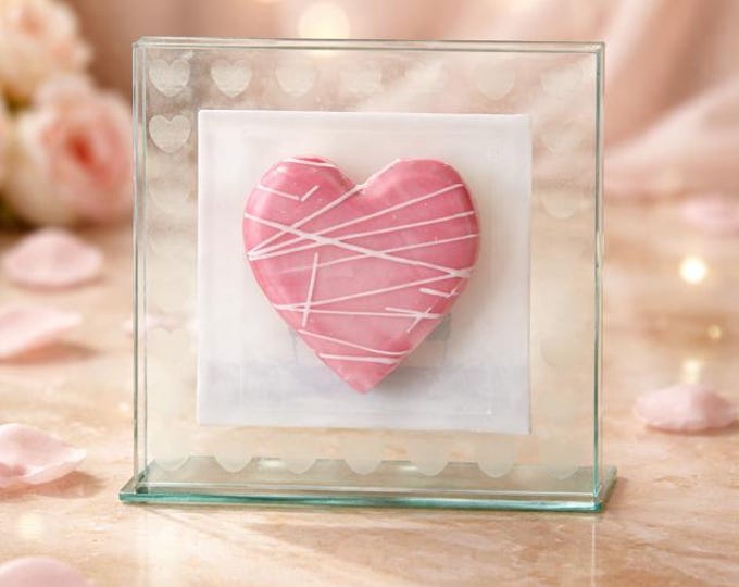 Fused Glass Heart on Etched Backing, Gift of Love, Valentine Gift
