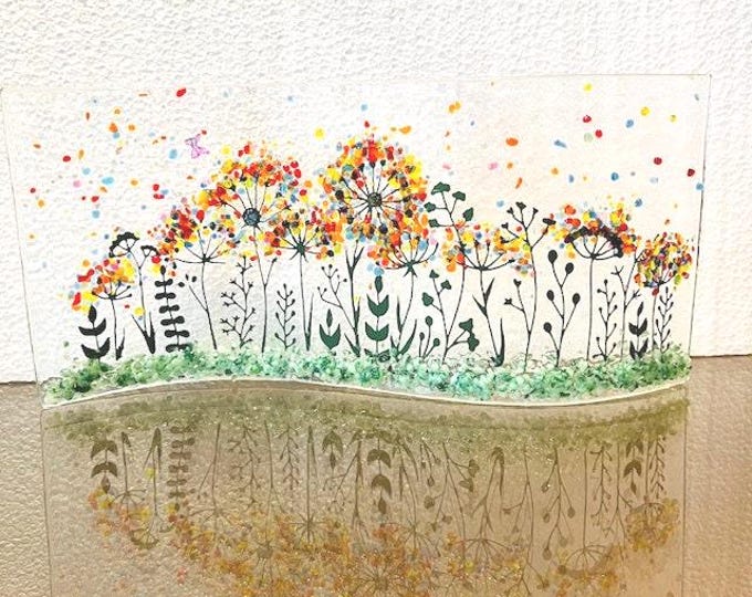 Fused Glass Dandelion Flowers, Forever Flower in Fused Glass, Make a Wish Dandelions, Rainbow Dandelions
