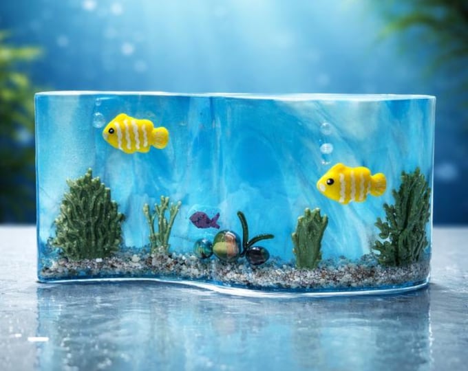 Fused Glass Aquarium Scene, Underwater Freestanding Art