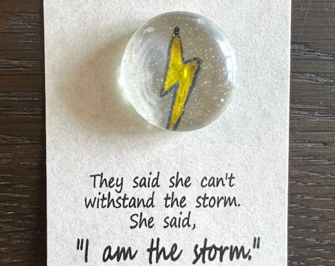 I am the Storm pocket coin, Little Gift of Kindness, Gift of Encouragement, Fused Glass Lightning Bolt