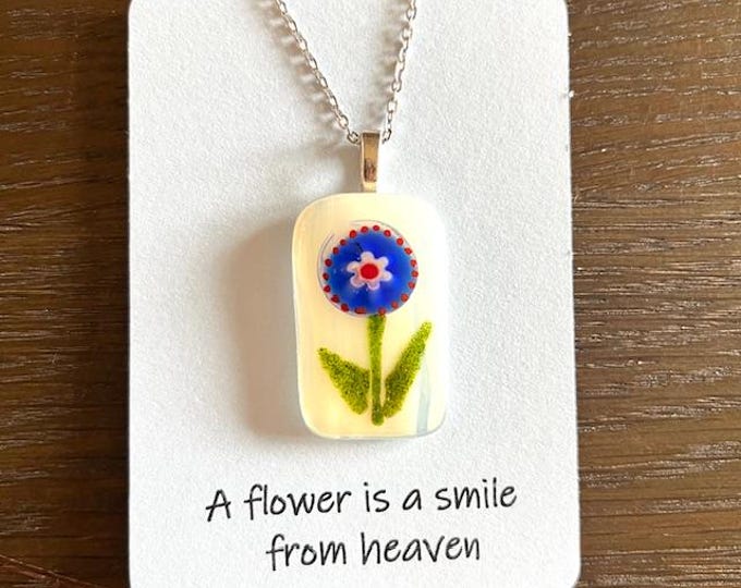 Fused Glass Flower Necklace or Key Ring: Inspirational Memorial Gift