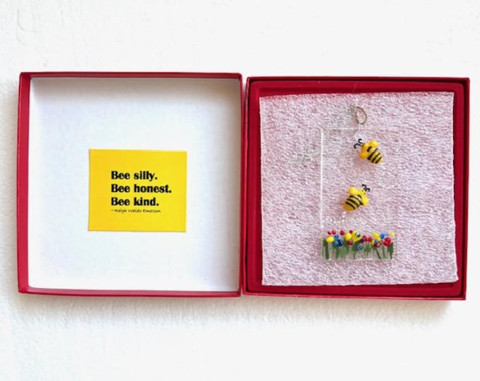 Fused Glass Bee Suncatcher: Emerson Quote, Gift Boxed