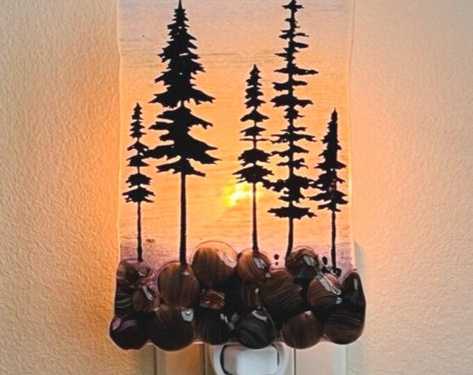 Northwoods Fused Glass Night Light, Bringing the Outdoors In, Bedroom, Bathroom, Hallway Light, Nature Inspired, Plug In Accent Light
