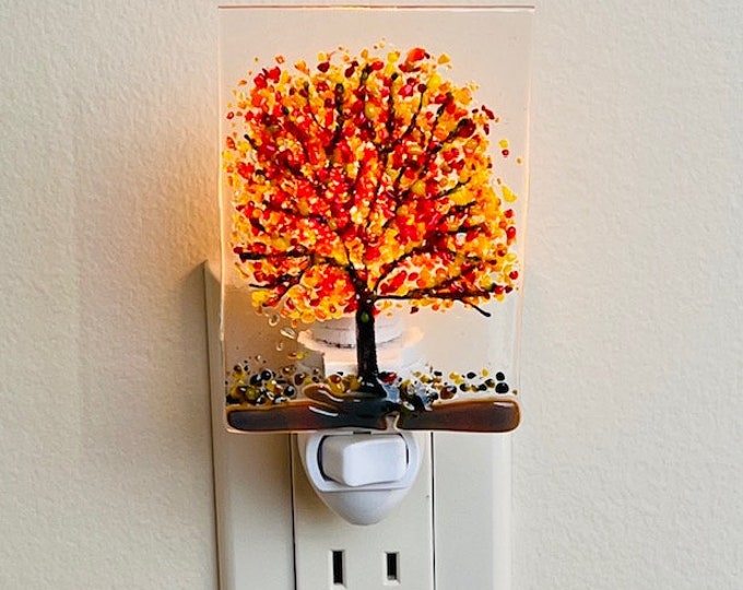 Autumn Tree Fused Glass Night Light, Bringing the Outdoors In, Bedroom, Bathroom, Hallway Light, Nature Inspired, Plug In Accent Light