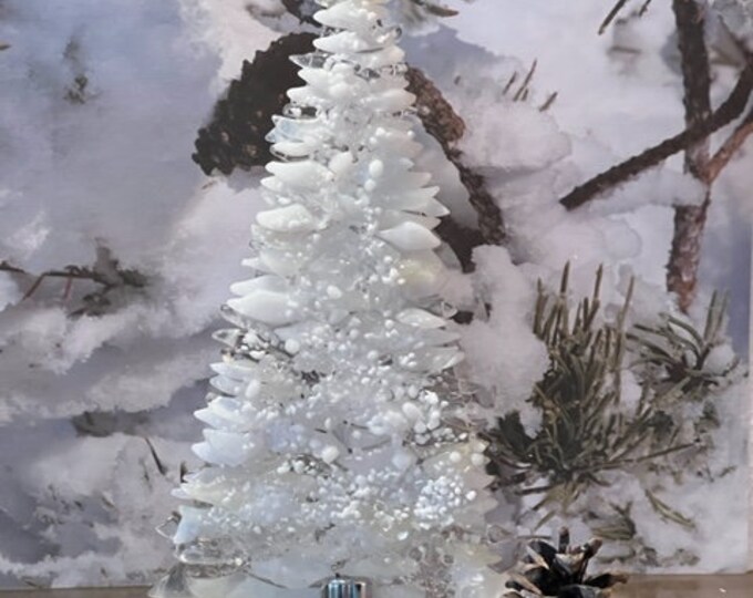 Fused Glass Freestanding Frosted White Christmas Tree, Glass White Frosted Tree, Christmas Tree, Holiday Tree, Winter Tree