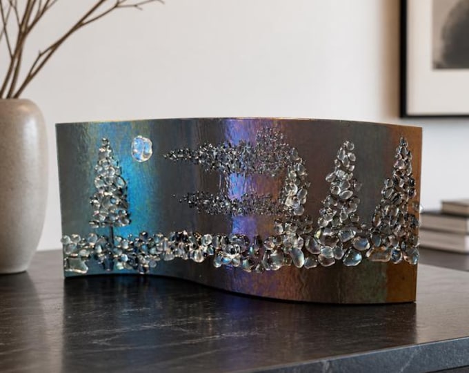 Fused Glass Iridescent Mirage: Curved Shelf Decor