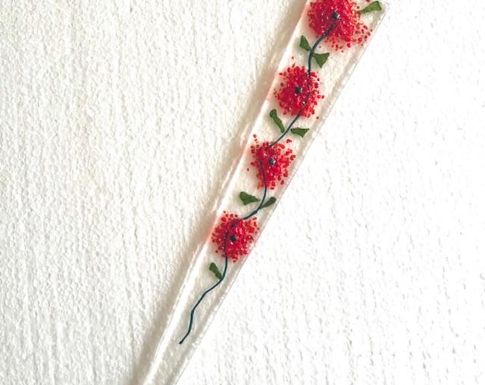 Fused Glass Poppy Plant Stake, Indoor or Outdoor Plant Stake, Colorful Glass Plant Stake, Plant Decoration