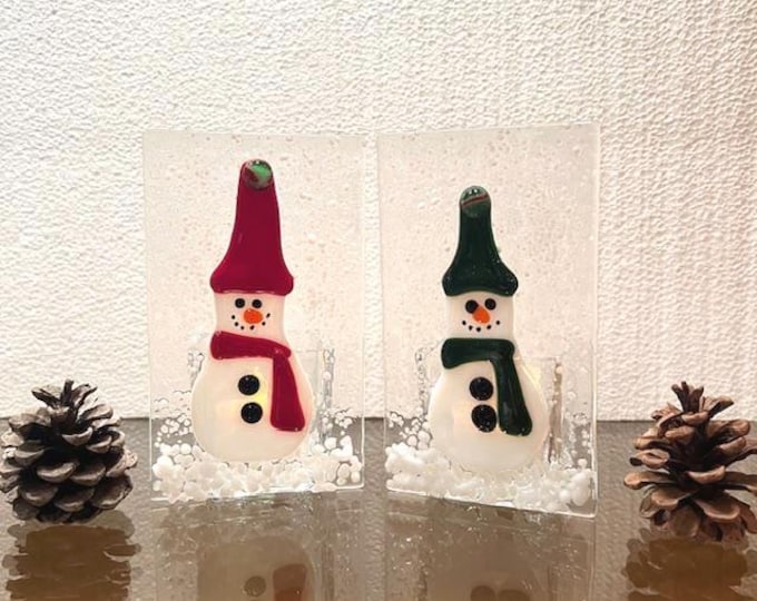 Fused Glass Snowman Votive, Holiday Candle Holder