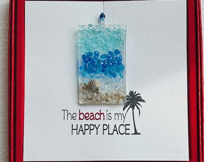 Fused Glass Dainty Sun Catcher, All-in-one gift, Beach Theme, Red Box Gift