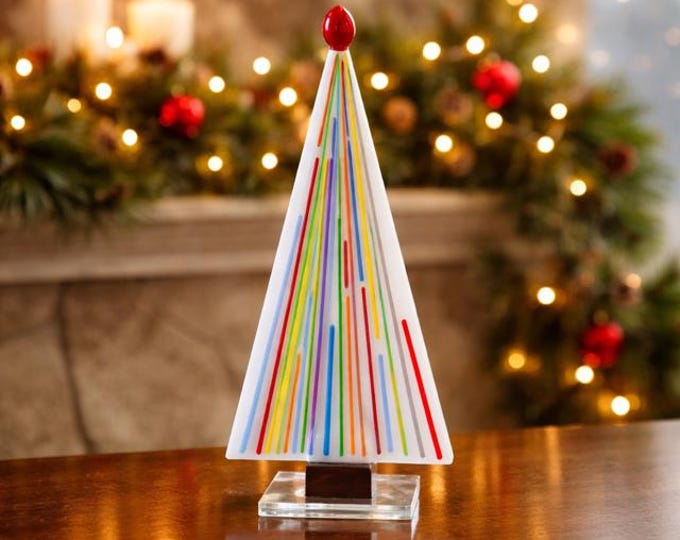 Fused Glass Rainbow Christmas Tree, Windowsill Holiday Decoration
