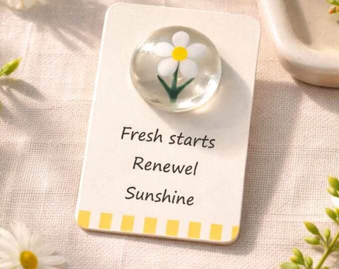 Daisy Fused Glass Pocket Nugget: New Beginnings Blessing Gift