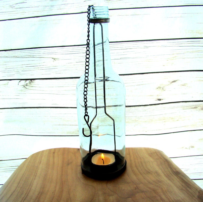 Wine Bottle Hanging Votive Candle Holder Outdoor Candle Etsy