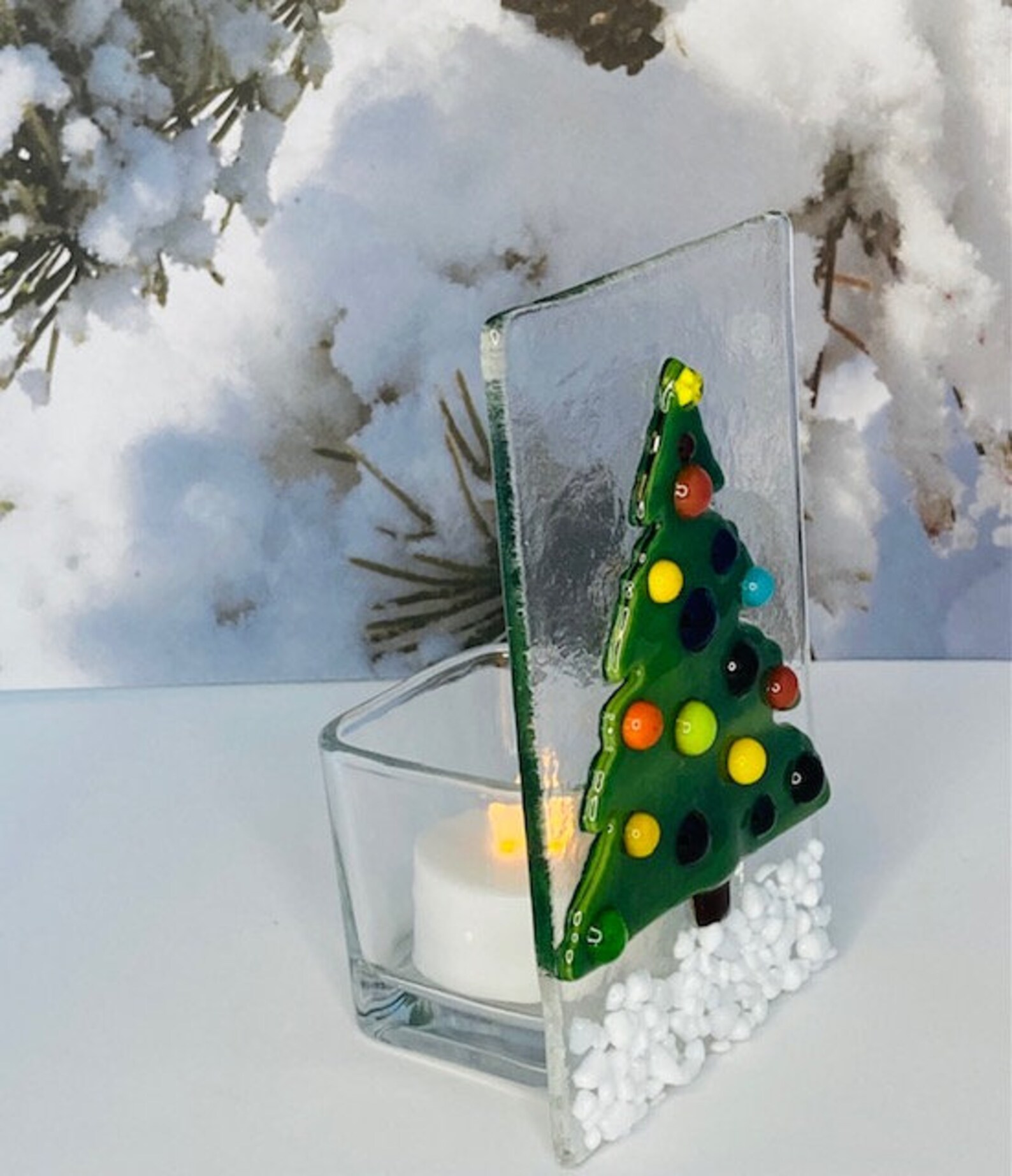 Fused Glass Christmas Tree Votive Candle Holder Holiday Etsy