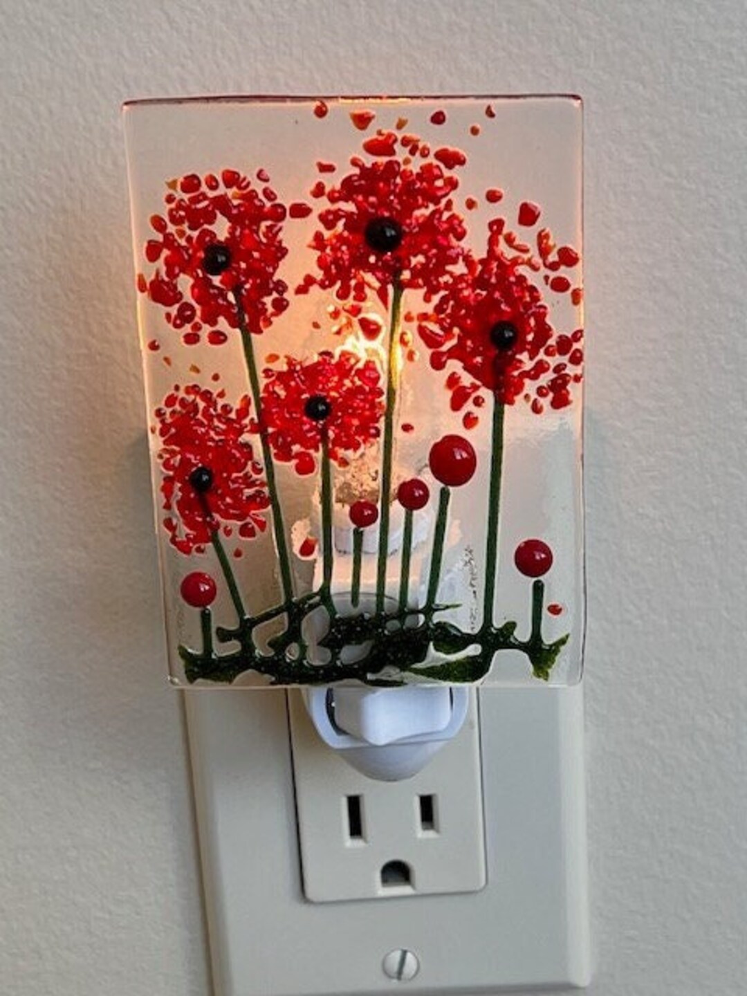 Poppy Flower Night Light, Fused Glass Night Light, Flower Night Light, Glass Night Light
