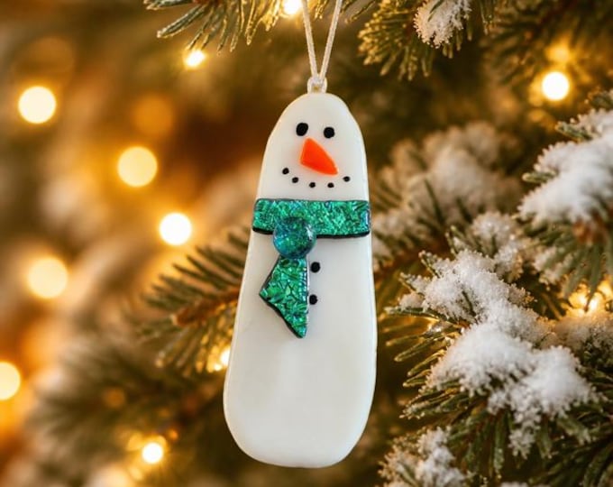 Fused Glass Snowman: Holiday Tree Ornaments, Christmas Favors