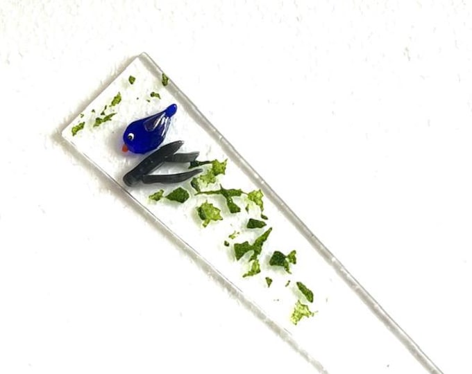 Fused Glass Bluebird of Happiness Plant Stake, Indoor or Outdoor Plant Stake, Colorful Glass Plant Stake, Bird Plant Stake
