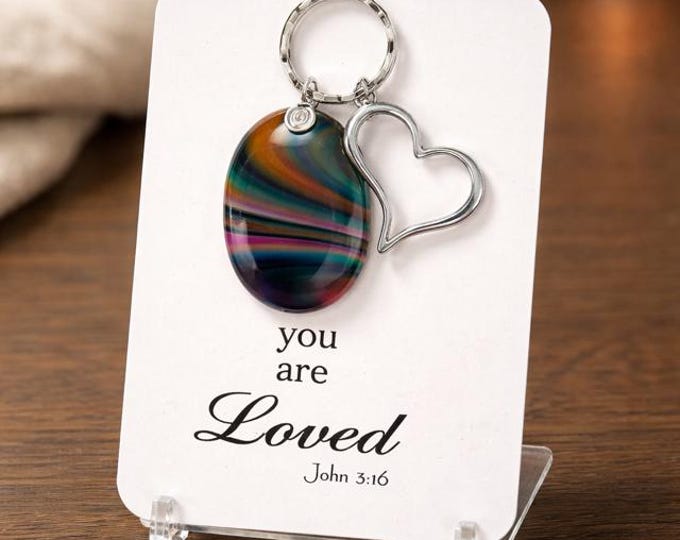 Fused Glass You are Loved Key Ring: John 3 16
