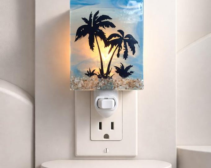 Tropical Palm Fused Glass Night Light, Beach Decor