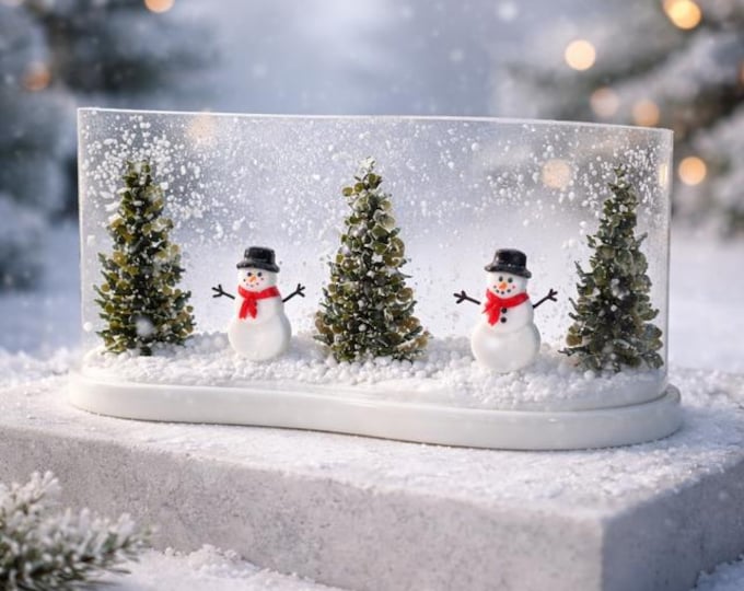 Frosty's Wonderland Glass Art: Curved Forest Scene, Shelf Decor (10x4")